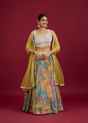 Mohey Women Ethereal Green Chinon Lehenga image number 0