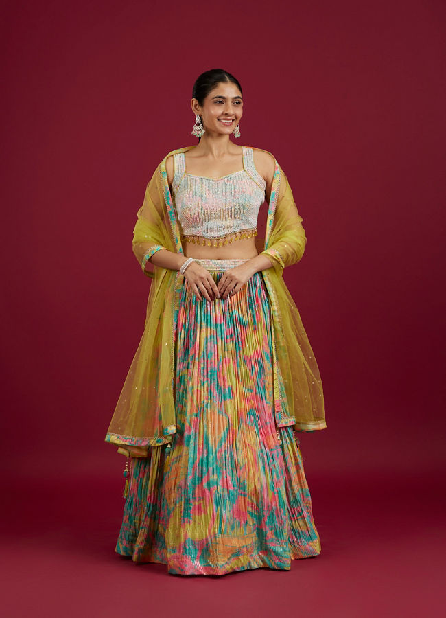 Mohey Women Ethereal Green Chinon Lehenga image number 0