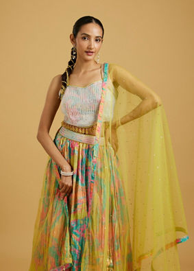 Mohey Women Ethereal Green Chinon Lehenga image number 1