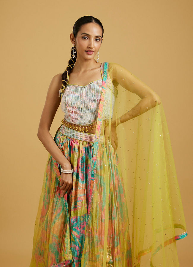 Mohey Women Ethereal Green Chinon Lehenga image number 1