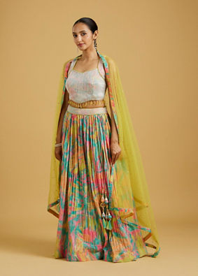 Mohey Women Ethereal Green Chinon Lehenga image number 2