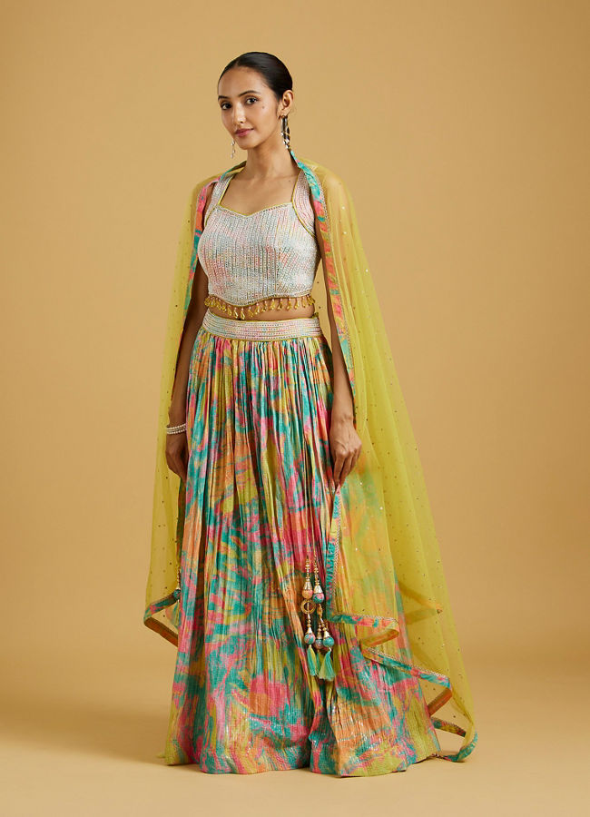 Mohey Women Ethereal Green Chinon Lehenga image number 2