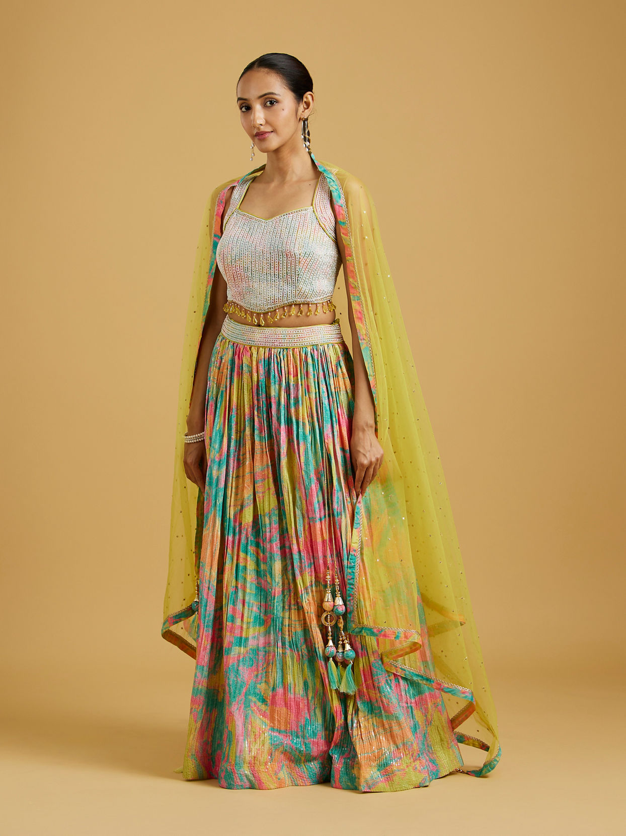 Mohey Women Ethereal Green Chinon Lehenga image number 2