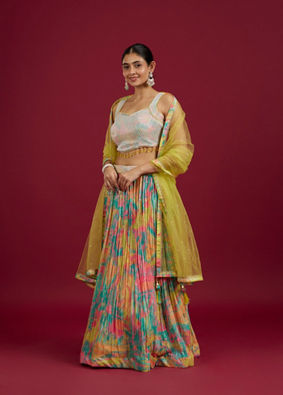 Mohey Women Ethereal Green Chinon Lehenga image number 2