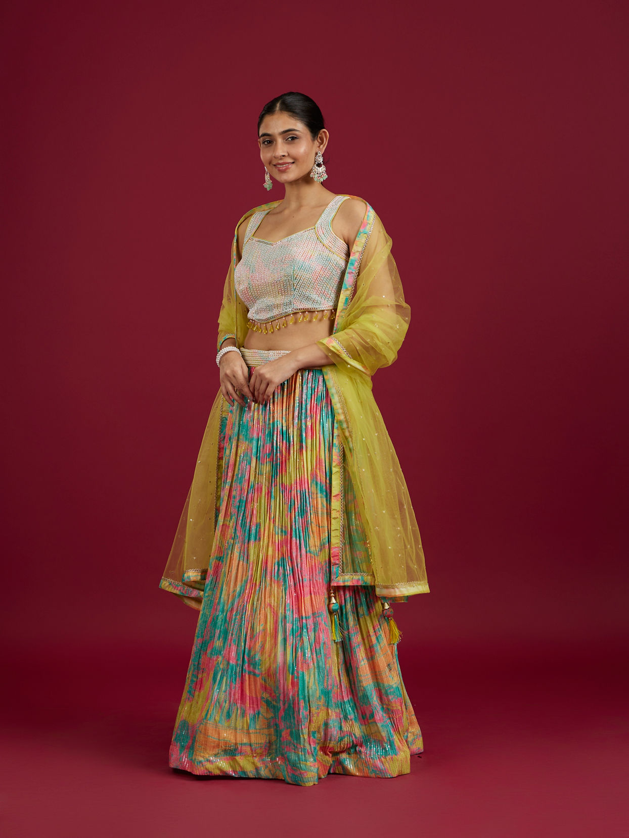 Mohey Women Ethereal Green Chinon Lehenga image number 2