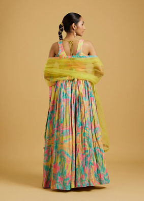 Mohey Women Ethereal Green Chinon Lehenga image number 4