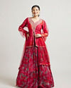 alt message - Mohey Women Scarlet Elegance Georgette Lehenga image number 0