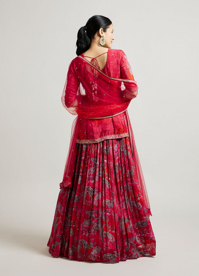 alt message - Mohey Women Scarlet Elegance Georgette Lehenga image number 4