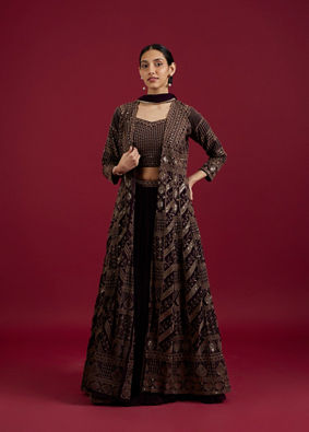 Mohey Women Wine Delight Chiffon Lehenga image number 0