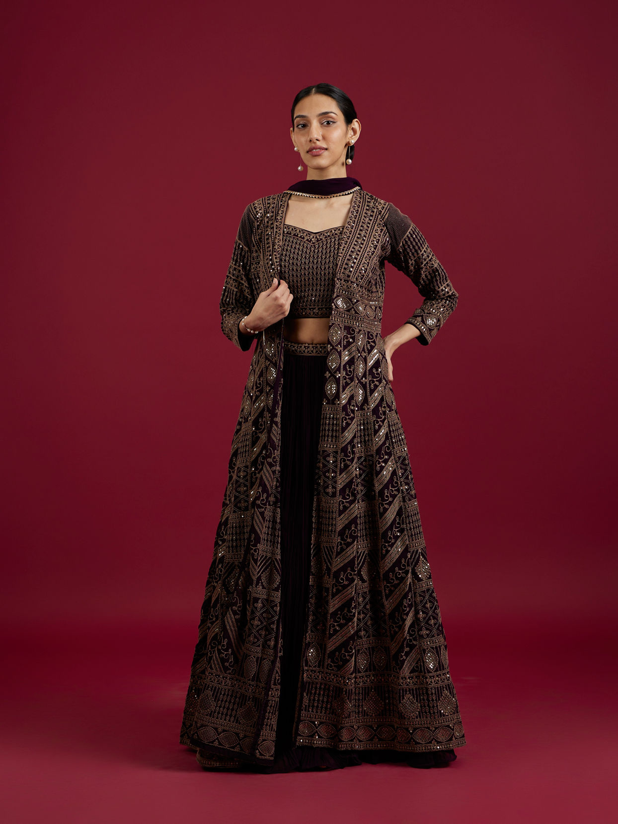 Mohey Women Wine Delight Chiffon Lehenga