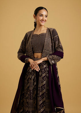 Mohey Women Wine Delight Chiffon Lehenga image number 1