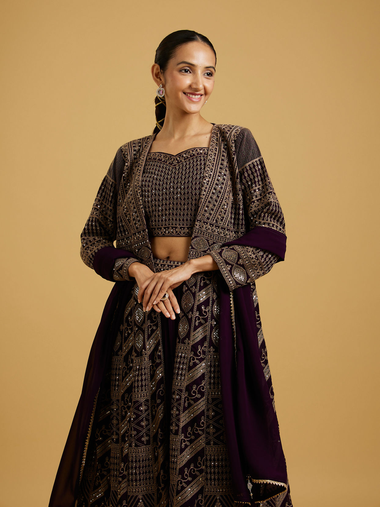 Mohey Women Wine Delight Chiffon Lehenga image number 1