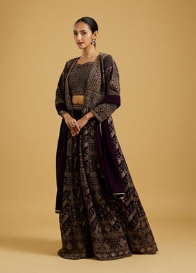 Mohey Women Wine Delight Chiffon Lehenga image number 2