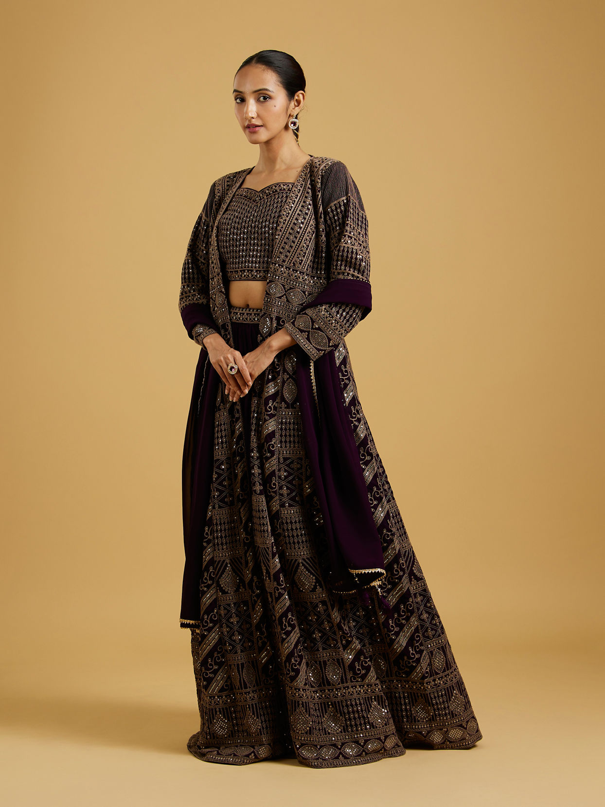 Mohey Women Wine Delight Chiffon Lehenga image number 2