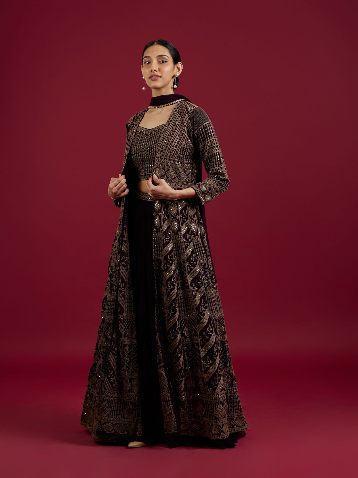 Mohey Women Wine Delight Chiffon Lehenga image number 2