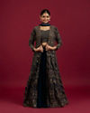 Teal Blue Imperial Jaal Patterned Lehenga with Sequin And Gota Patti Work