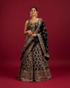 Mohey Women Indigo Blue Jaal Embroidered Crop Top Lehenga with Sequin Work