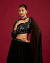 Mohey Women Ebony Black Cutdana And Sequin Work Crop Top Lehenga with Rhinestones