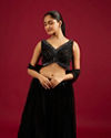 Mohey Women Midnight Black Cutdana And Sequin Embellished Crop Top Lehenga with Tassels