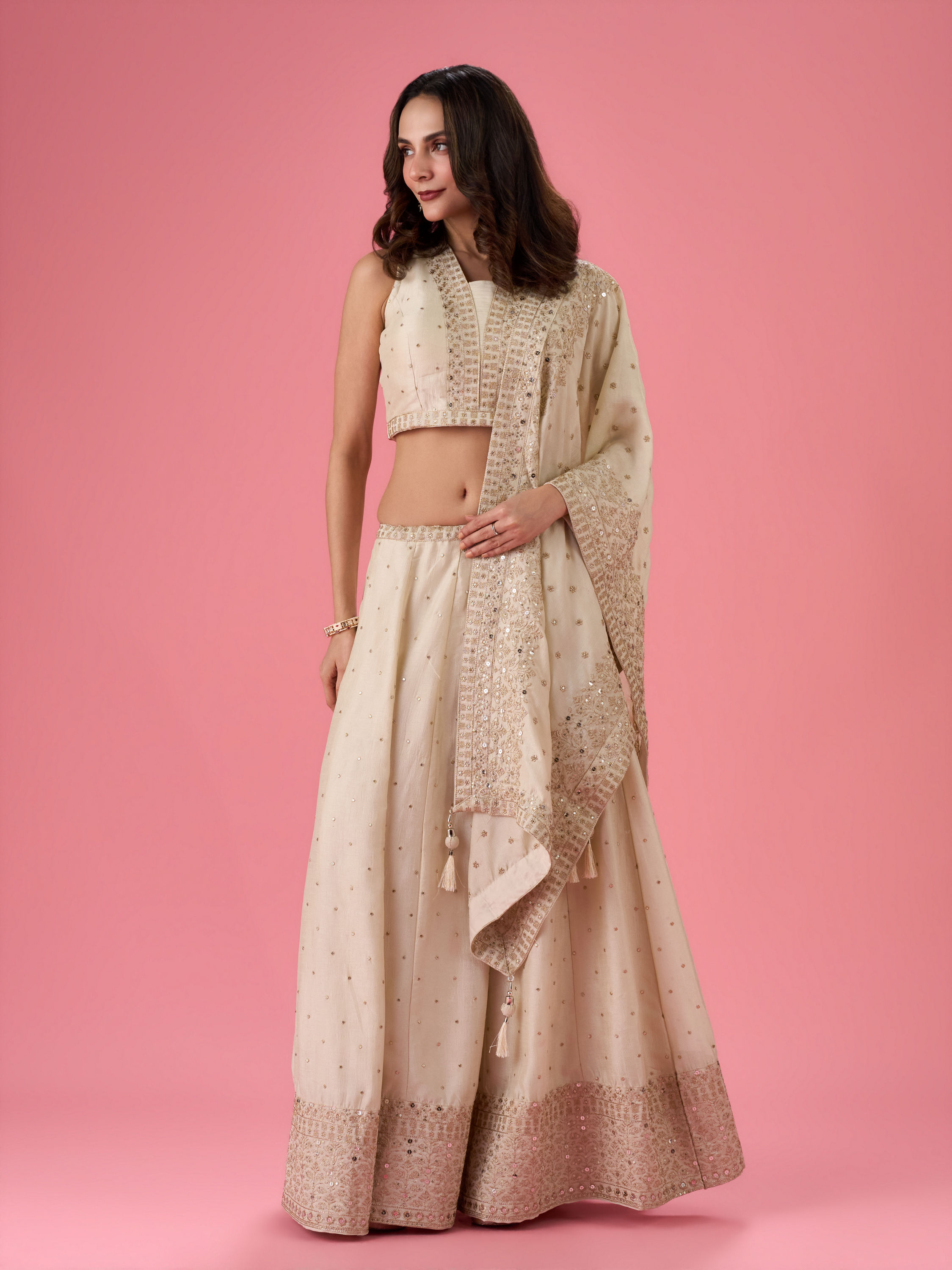 Mohey Women Cream Enchanting Lehenga