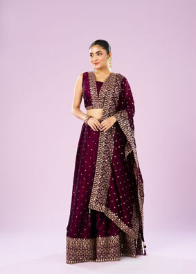 Mohey Women Wine Hued Elegance Lehenga