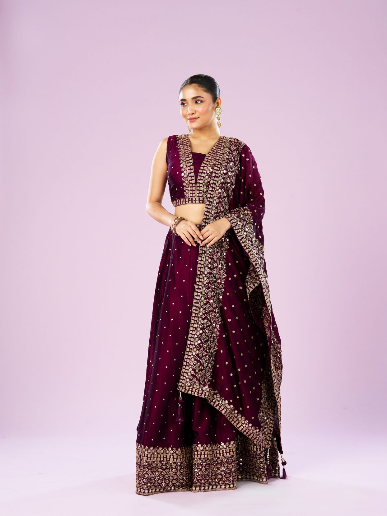 Mohey Women Wine Hued Elegance Lehenga