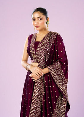 Mohey Women Wine Hued Elegance Lehenga