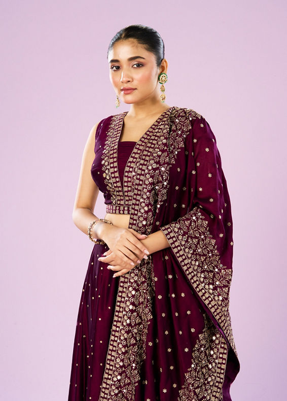 Mohey Women Wine Hued Elegance Lehenga