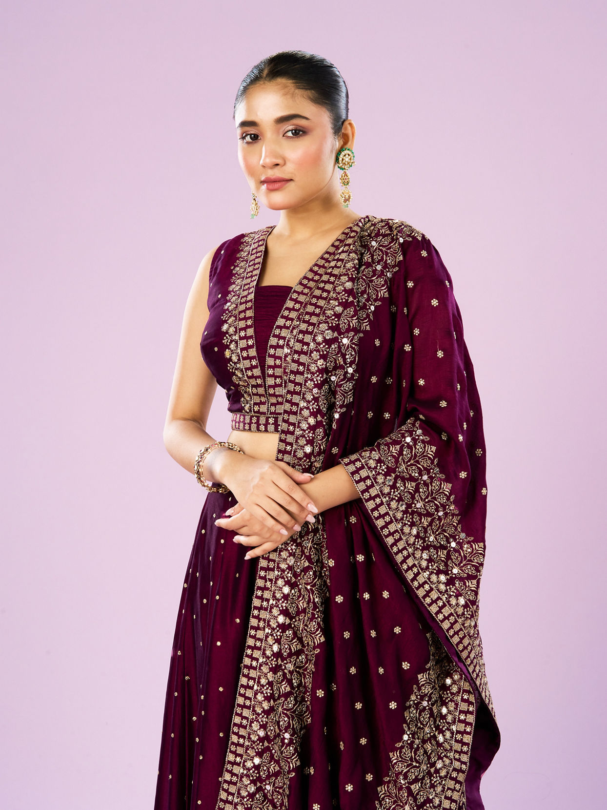 Mohey Women Wine Hued Elegance Lehenga