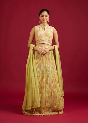 Mohey Women Pistachio Sorbet Embroidered Crop Top Lehenga with Sequin Work