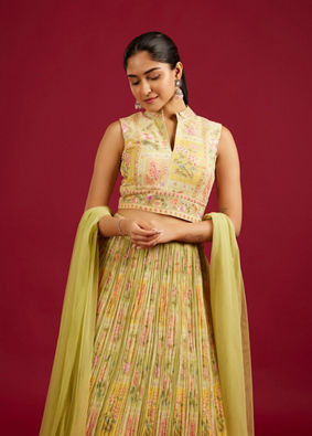 Mohey Women Pistachio Sorbet Embroidered Crop Top Lehenga with Sequin Work