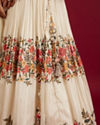Mohey Women Soft Cream Floral Printed Crop Top Lehenga with Rhinestone Work