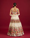 Mohey Women Soft Cream Floral Printed Crop Top Lehenga with Rhinestone Work