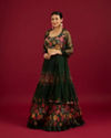 Mohey Women Bottle Green Floral Printed Crop Top Lehenga with Rhinestone Work image number 2