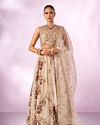 Mohey Women Cream Chinon Lehenga with Hand Embroidery