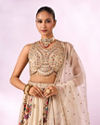 Mohey Women Cream Chinon Lehenga with Hand Embroidery