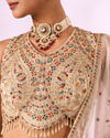 Mohey Women Cream Chinon Lehenga with Hand Embroidery
