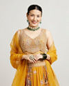 alt message - Mohey Women Mustard Yellow Chinon Lehenga with Zari Work image number 1