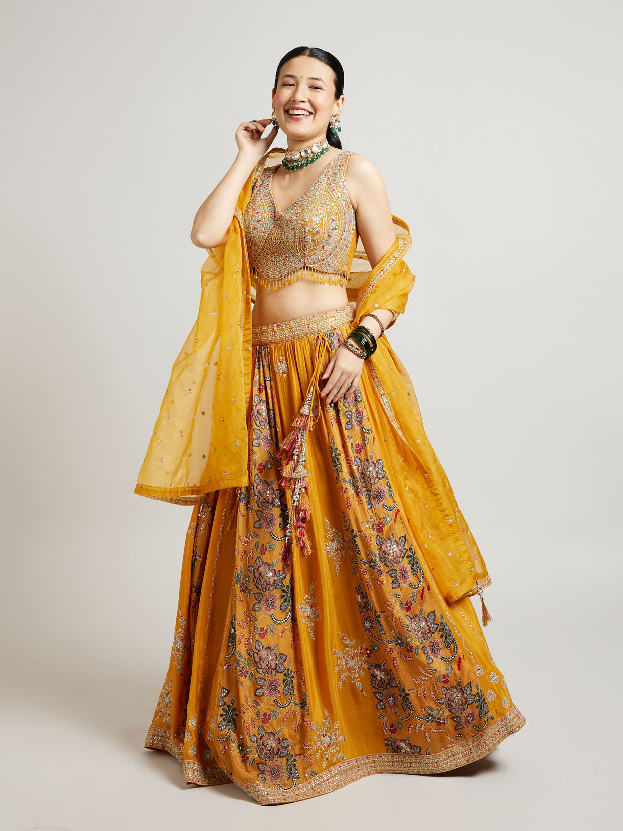 Mohey Women Mustard Yellow Chinon Lehenga with Zari Work