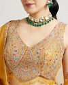 alt message - Mohey Women Mustard Yellow Chinon Lehenga with Zari Work image number 3