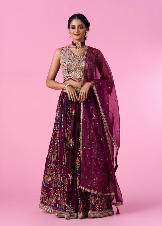 Mohey Women Wine Chinon Splendour Lehenga