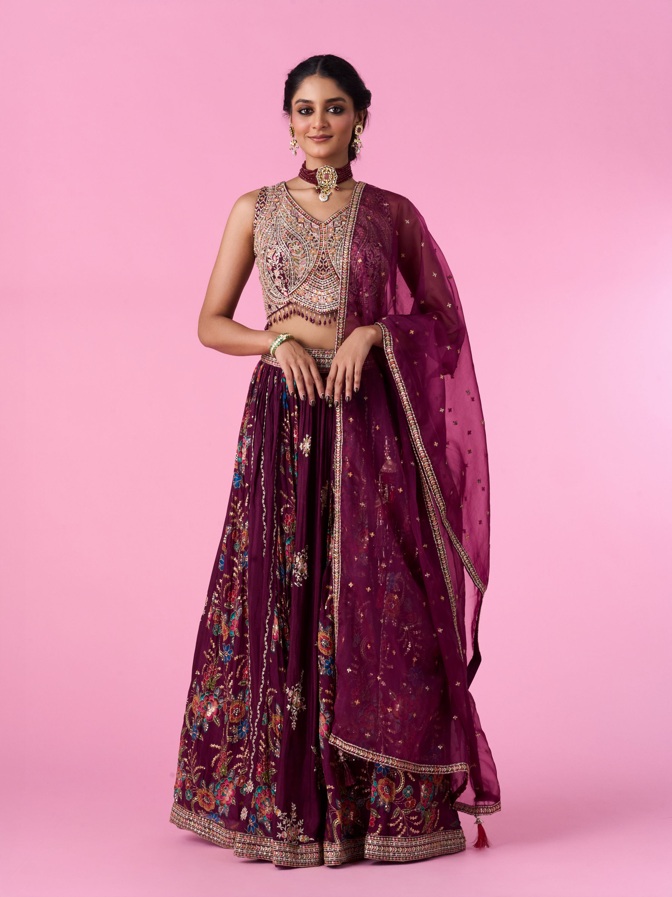 Mohey Women Wine Chinon Splendour Lehenga