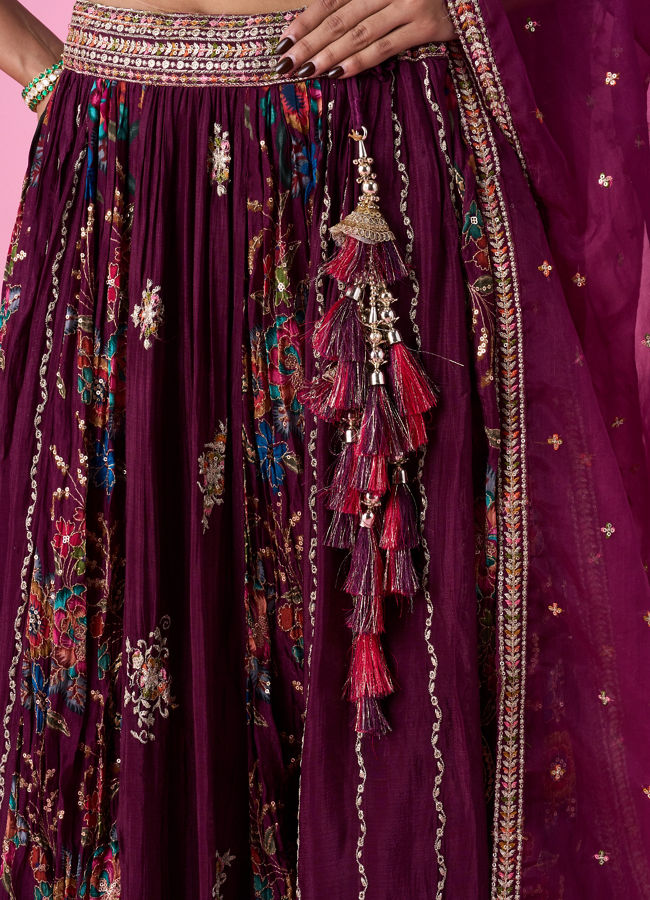 Mohey Women Wine Chinon Splendour Lehenga
