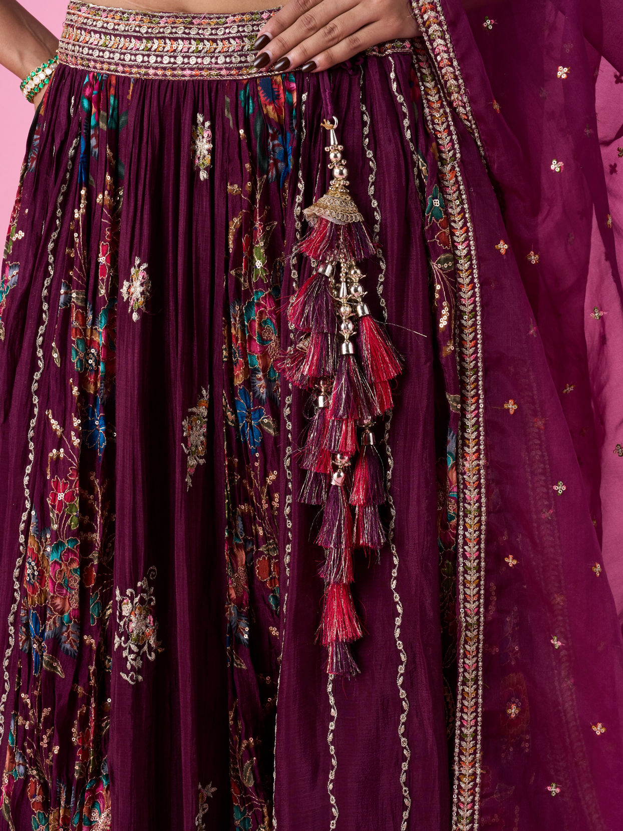 Mohey Women Wine Chinon Splendour Lehenga