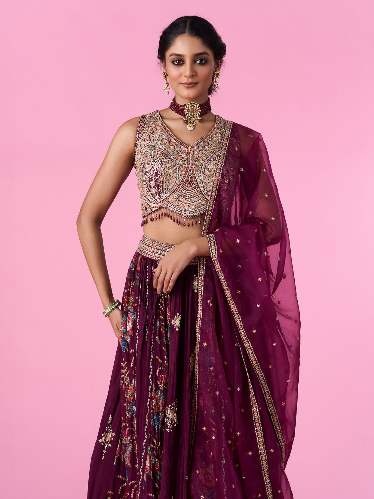 Mohey Women Wine Chinon Splendour Lehenga