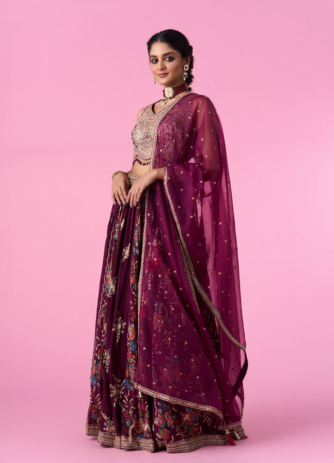 Mohey Women Wine Chinon Splendour Lehenga