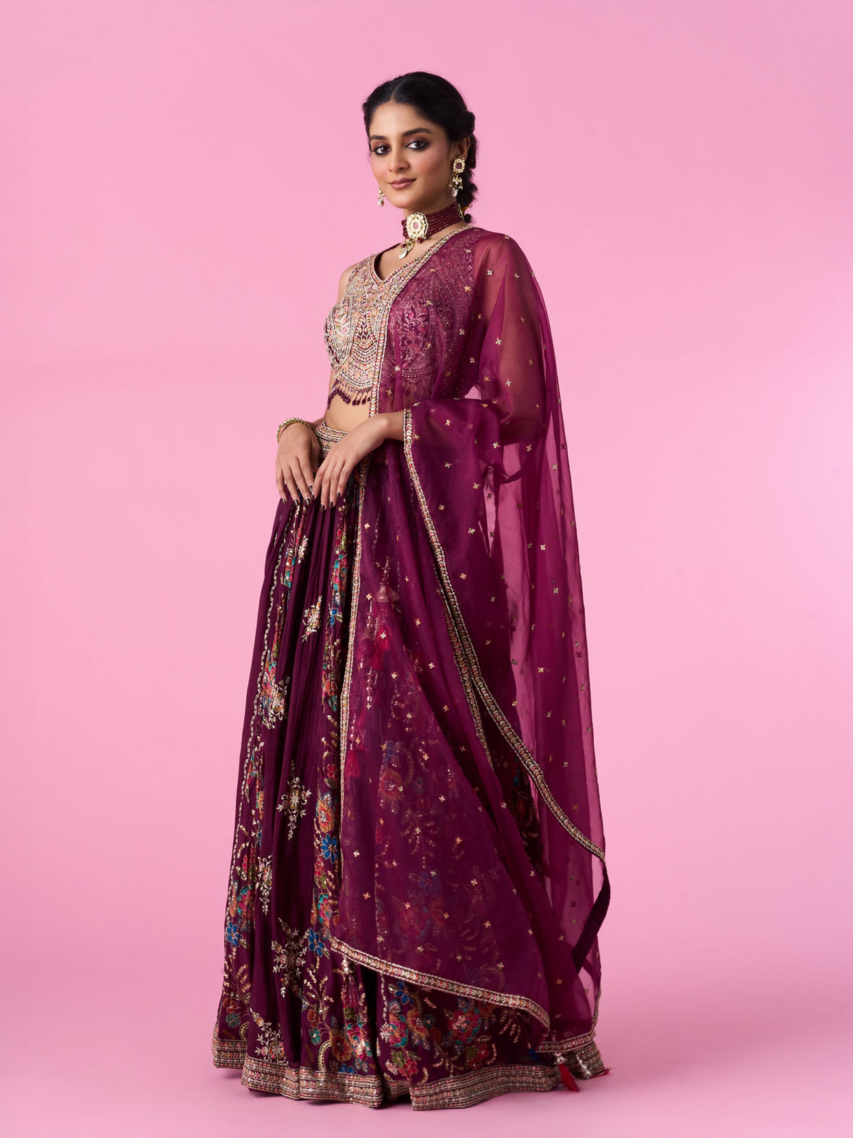 Mohey Women Wine Chinon Splendour Lehenga