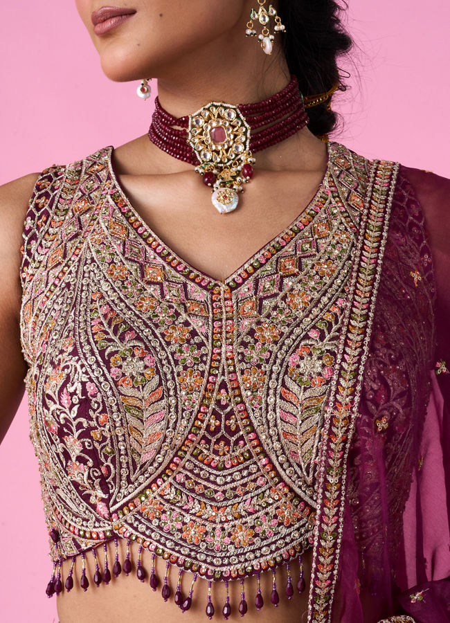 Mohey Women Wine Chinon Splendour Lehenga