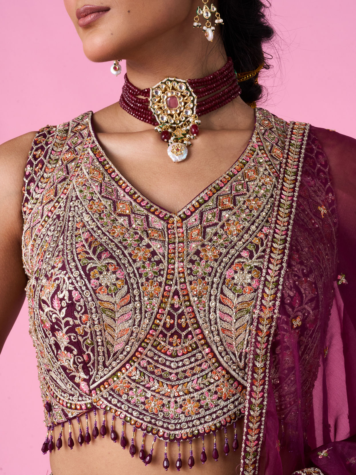 Mohey Women Wine Chinon Splendour Lehenga