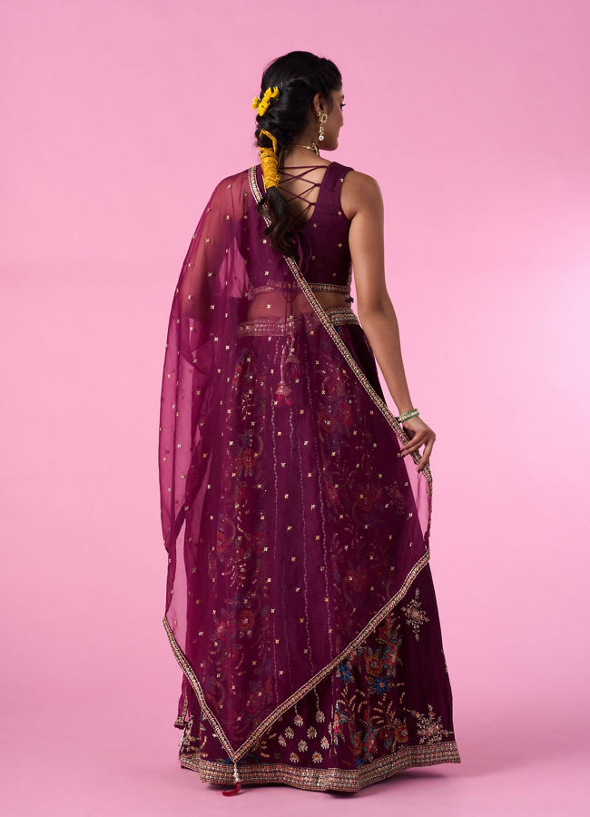 Mohey Women Wine Chinon Splendour Lehenga